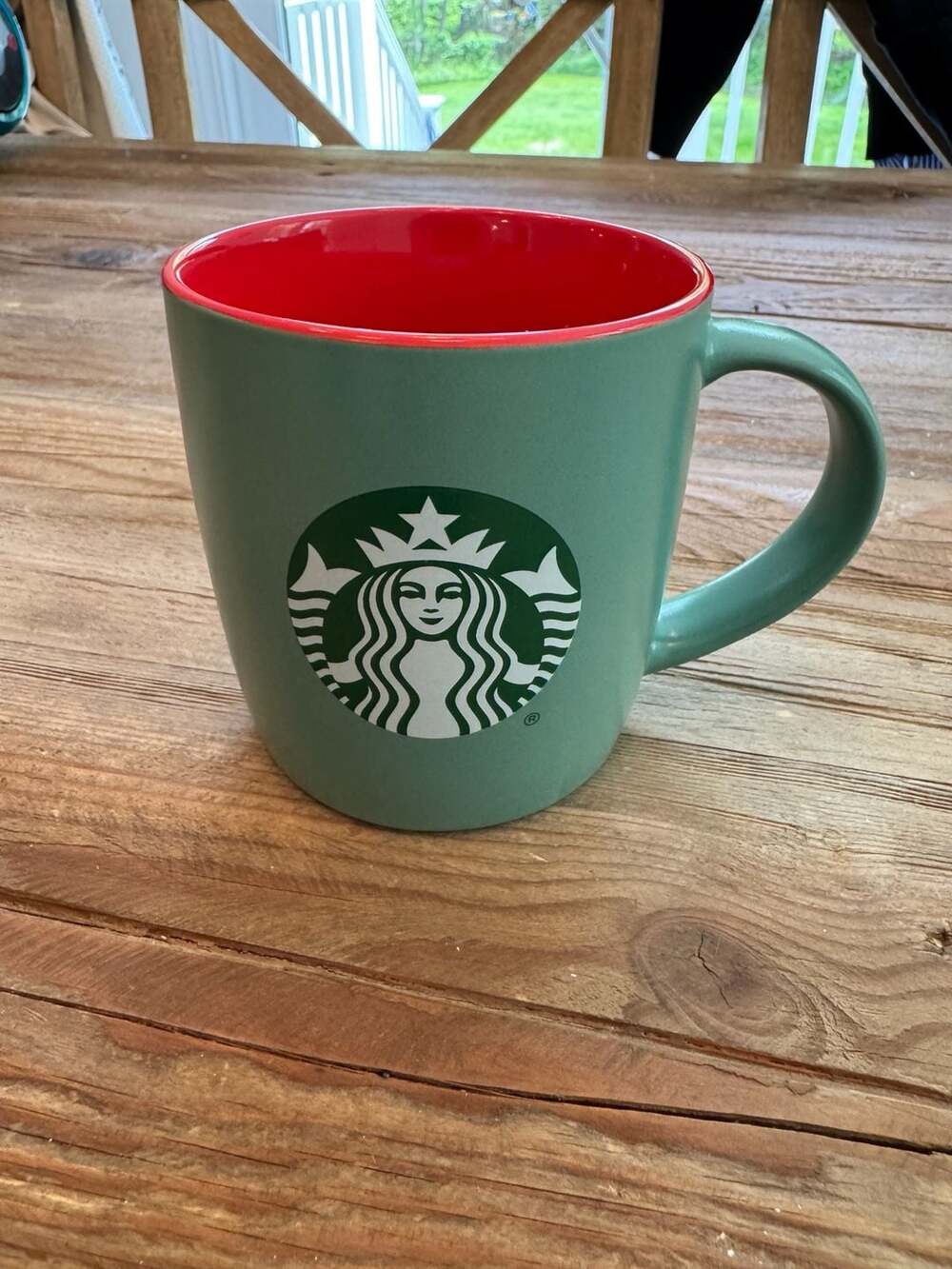 Starbucks 11oz Green Exterior Red Interior Coffee Mug